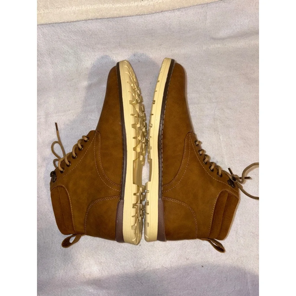 Vostey Mens Casual Chukka Boots Lace Up Ankle Yellow Brown Synthetic Leather